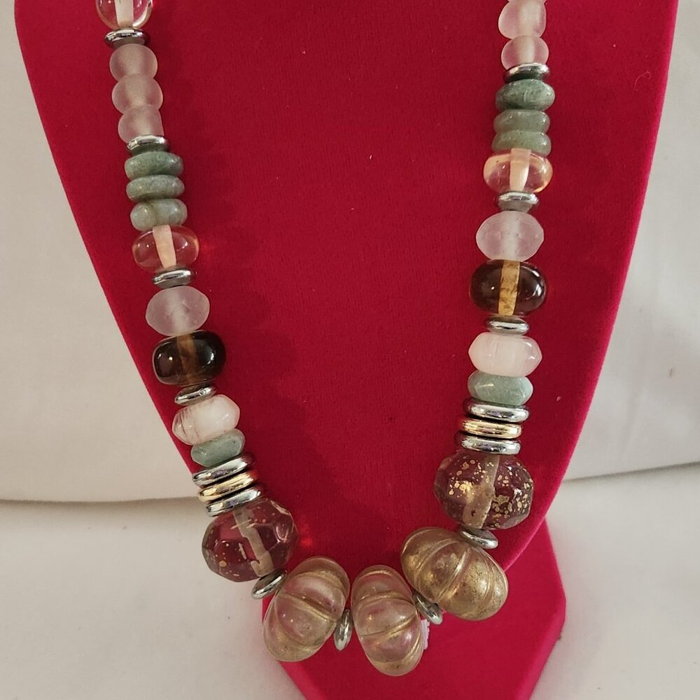 Chico's chunky necklace gold seafoam green white costume NWT
